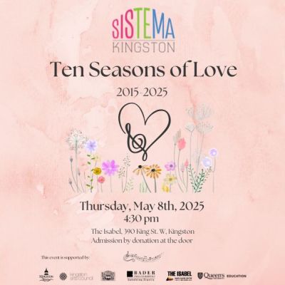Pink poster with flowers and the Sistema Kingston logo